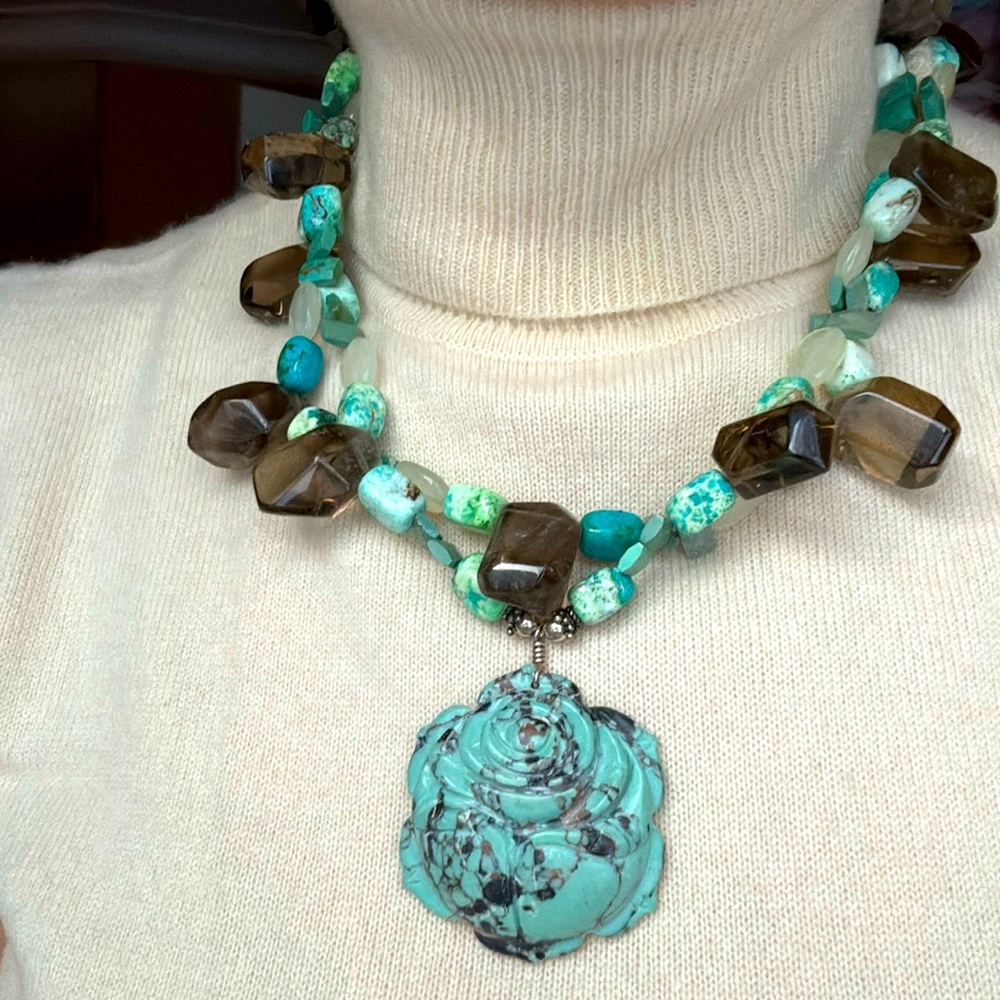 🔥HP🔥Bejewel Carroll Dorsey Walker Artisan Turquoise Necklace w/lg carved stone - Picture 12 of 12
